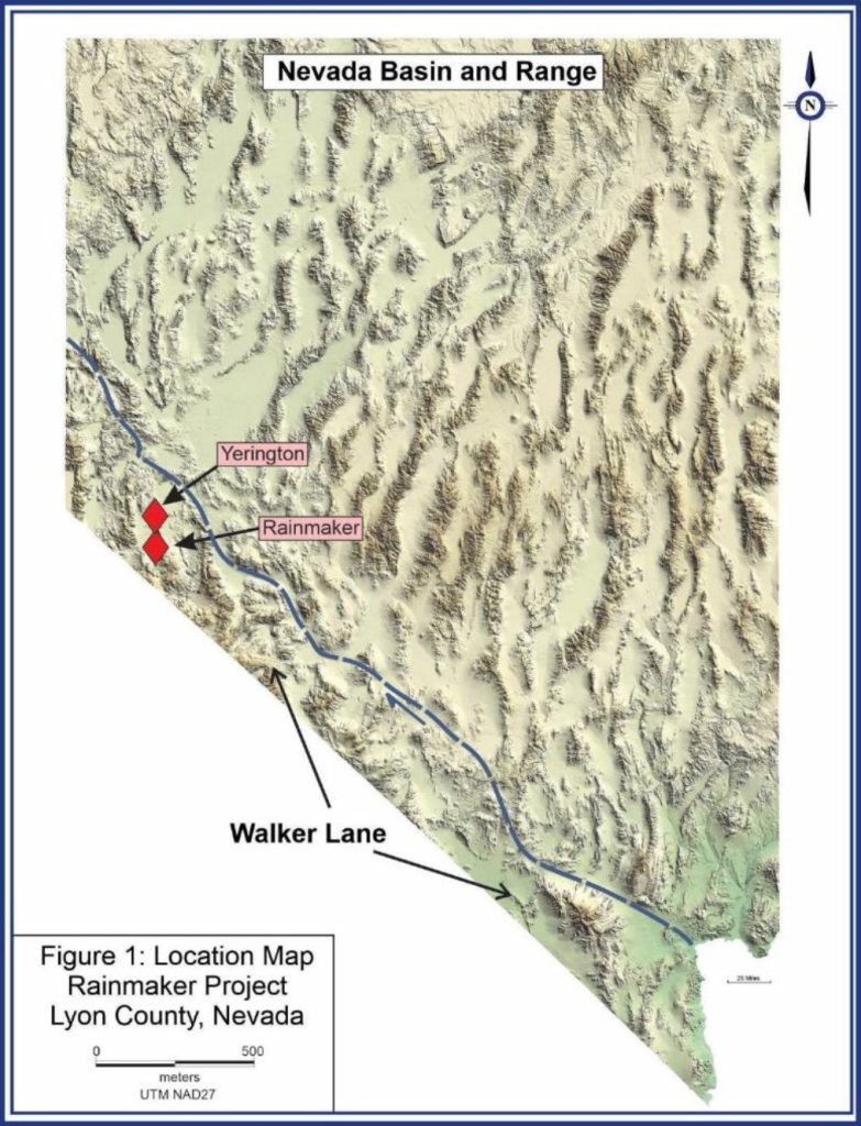 Location of the Rainmaker Project, Lyon County, Nevada